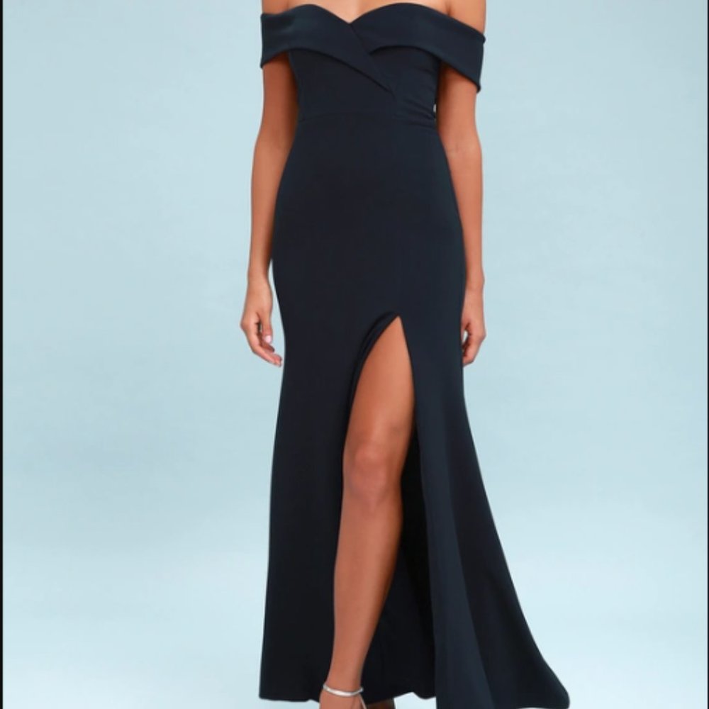 Song of Love Navy Blue Off-the-Shoulder Maxi Dress